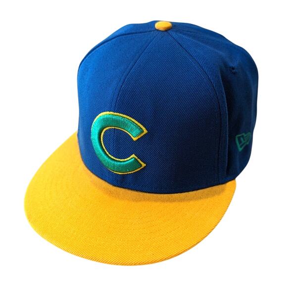 New Era 59Fifty Chicago Cubs Hat Fitted Cap 7-3/8 Rare Colorway Blue Gold Green - Picture 2 of 12